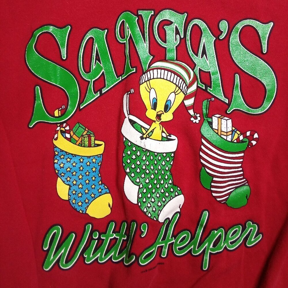 Vintage Santa's Little Helper Tweety Christmas Crewneck Sweatshirt
